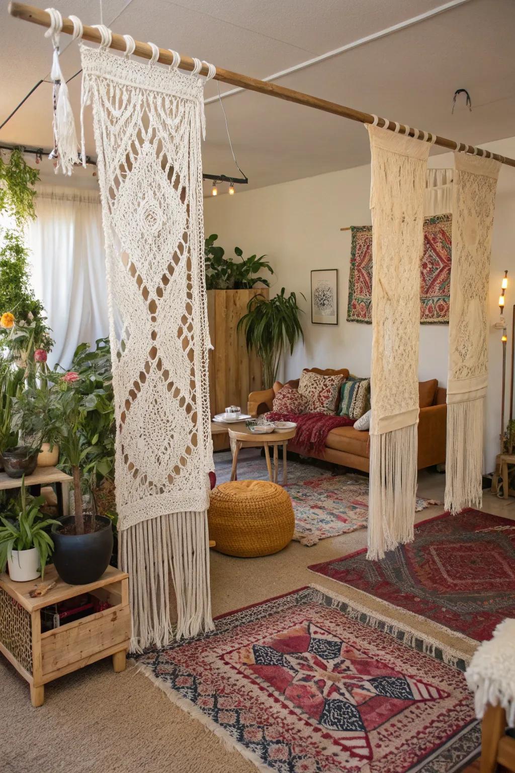 Macramé dividers bring a soft bohemian charm to any room.