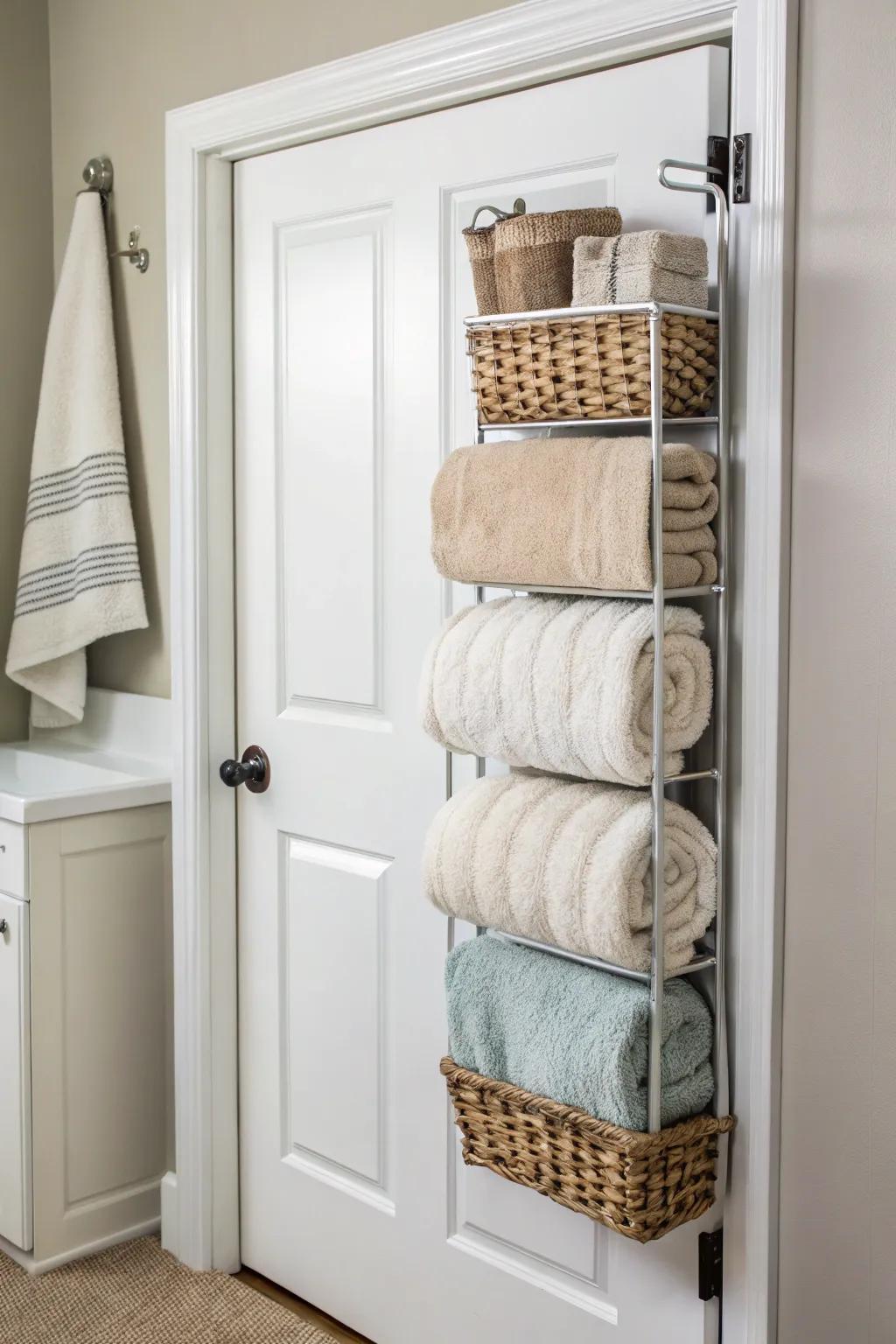 Over-the-door racks create extra storage.