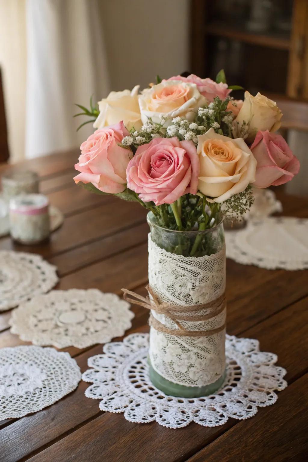 Nostalgic Charm with Fine Netting and Pastel Roses