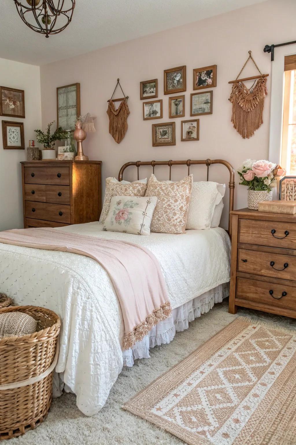 Blush-tone appends elegance to a homestead refined bedroom.