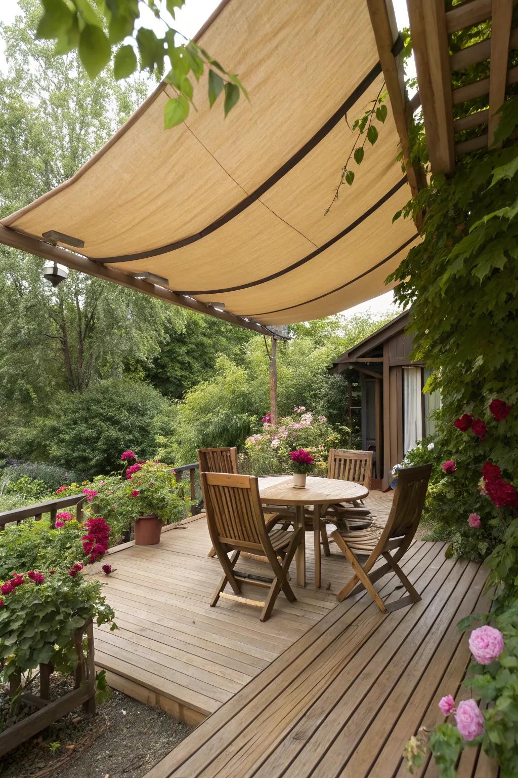 Canvas shelters introduce softness and adjustability.