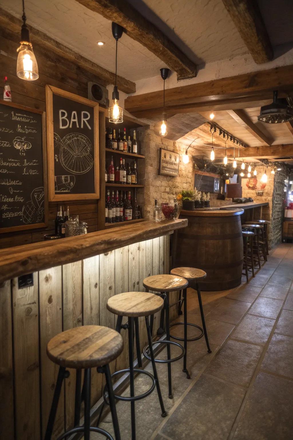 A menu displayed on chalkboard, injecting an individual element into the bar.