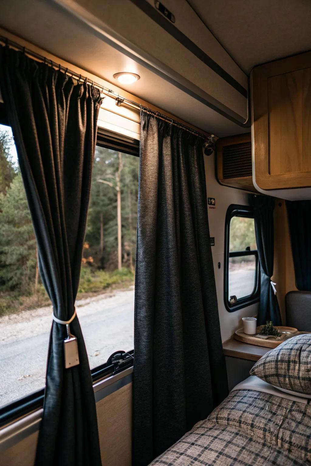 Darkness cloths guarantee quiet sleep by shutting out outdoor light.