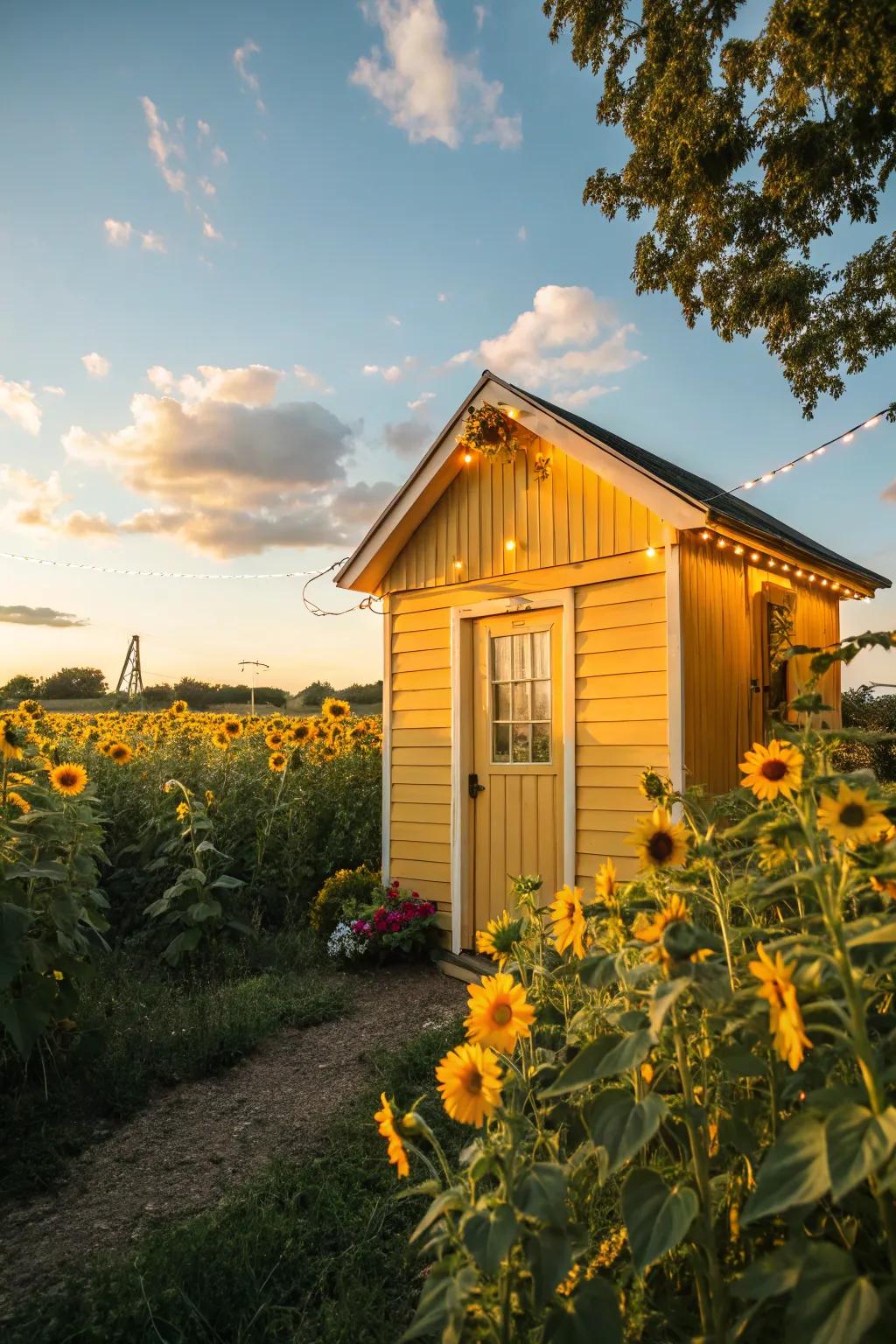 Warm yellow sheds create a sunny and cheerful vibe in your garden.