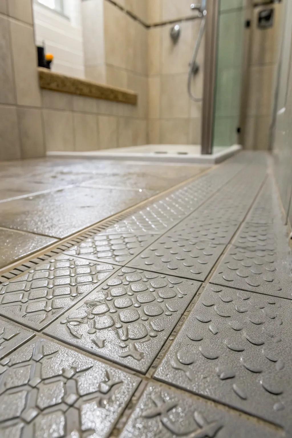 Textured tiles ensure safety while introducing an intriguing tactile component.