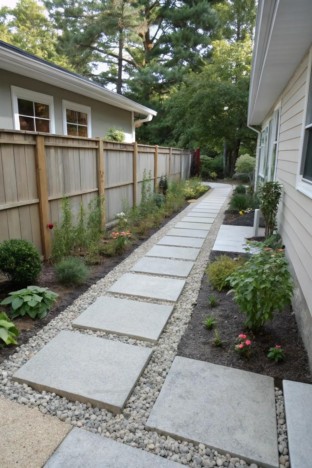 A Zen-inspired side yard encourages peace and relaxation.