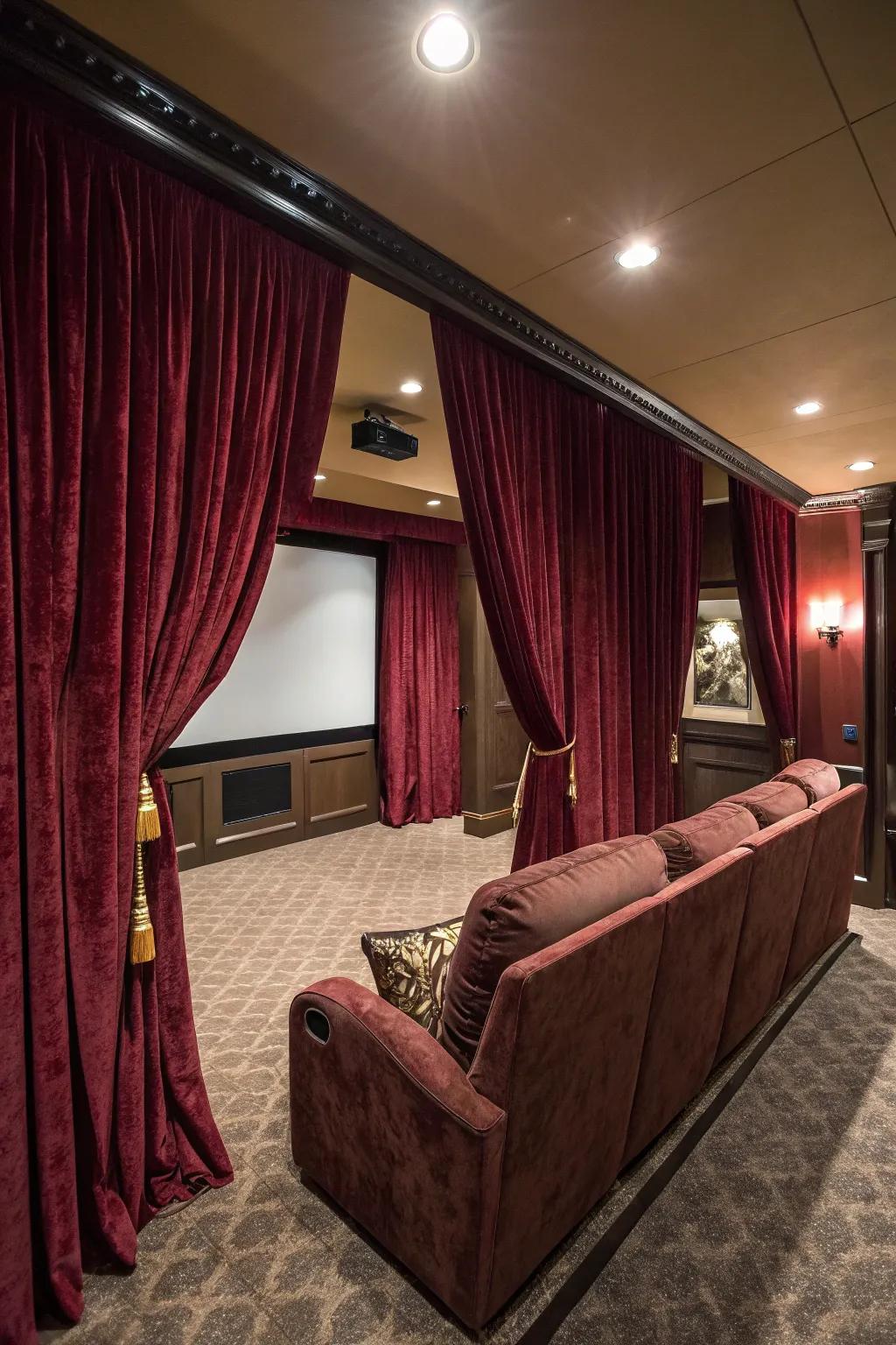 Velvet curtains control light and make the cinema experience better.
