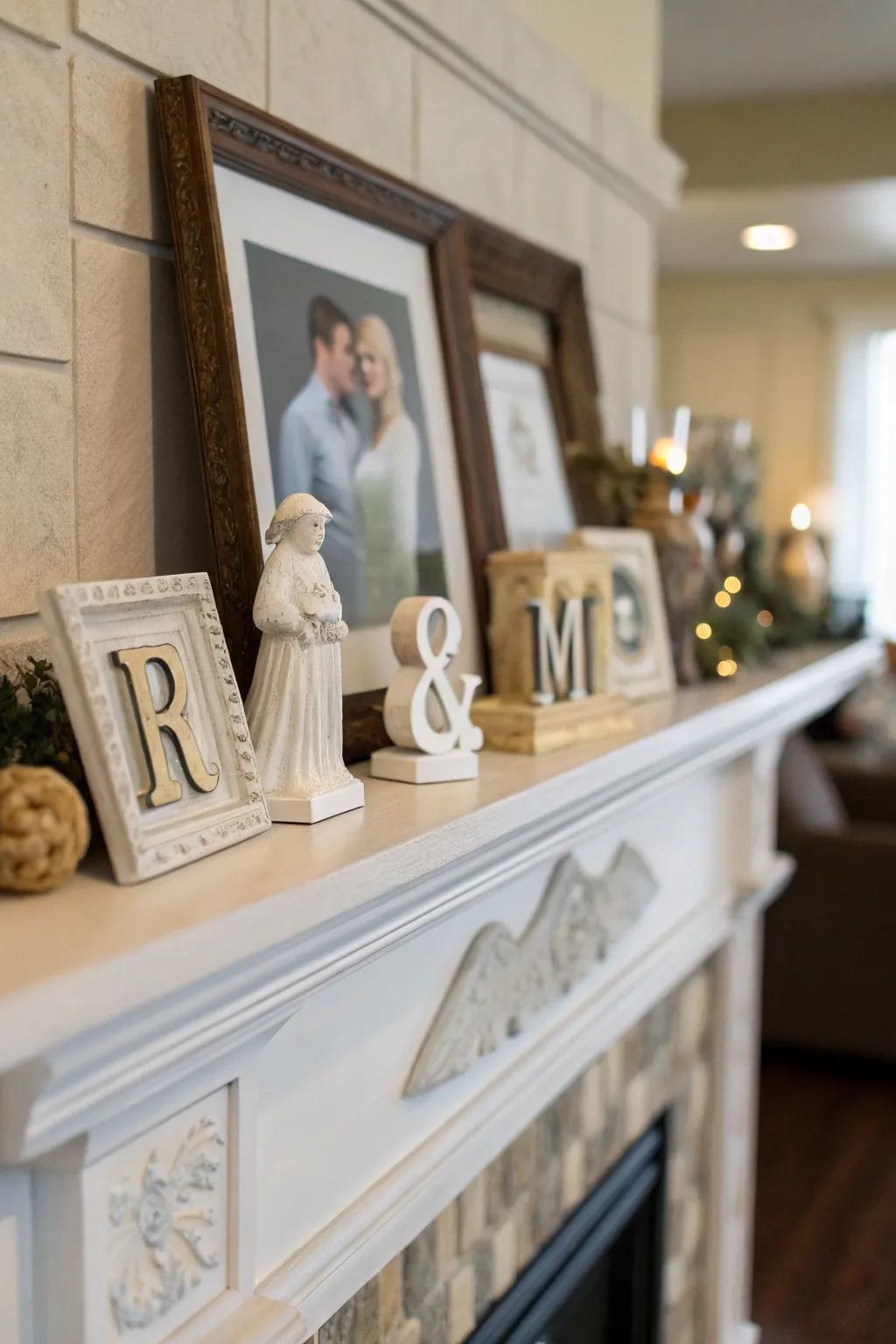 Personal components infuse a unique charm to this everyday mantel.