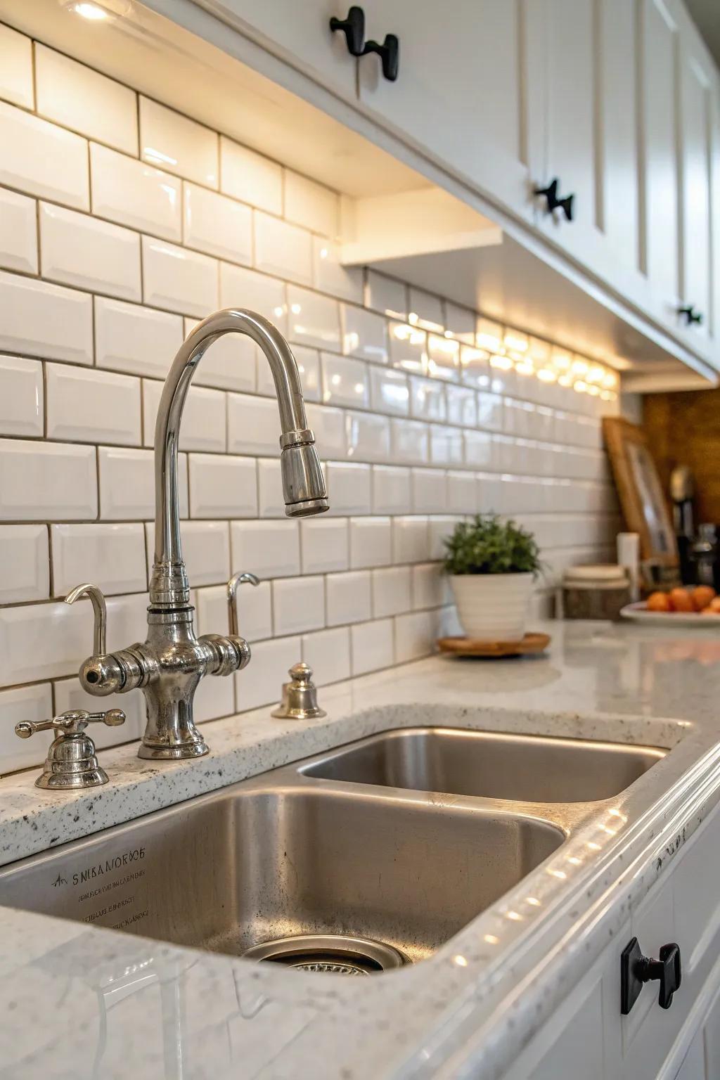 Classic alabaster coverings offer enduring sophistication in the kitchen.