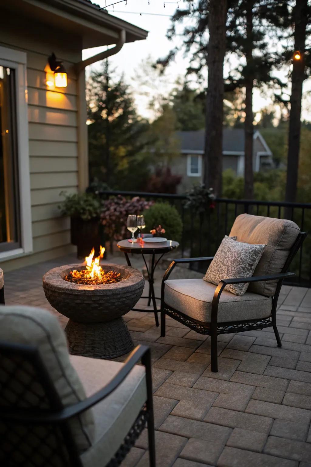 A small patio arrangement maximizes area while guaranteeing comfort and flair.