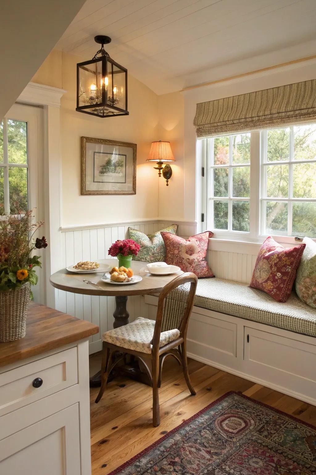 A snug corner encourages personal dining occasions.