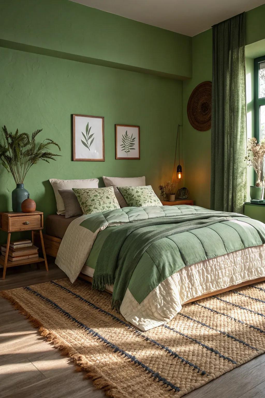 Layered fabrics add warmth and depth to the bedroom.