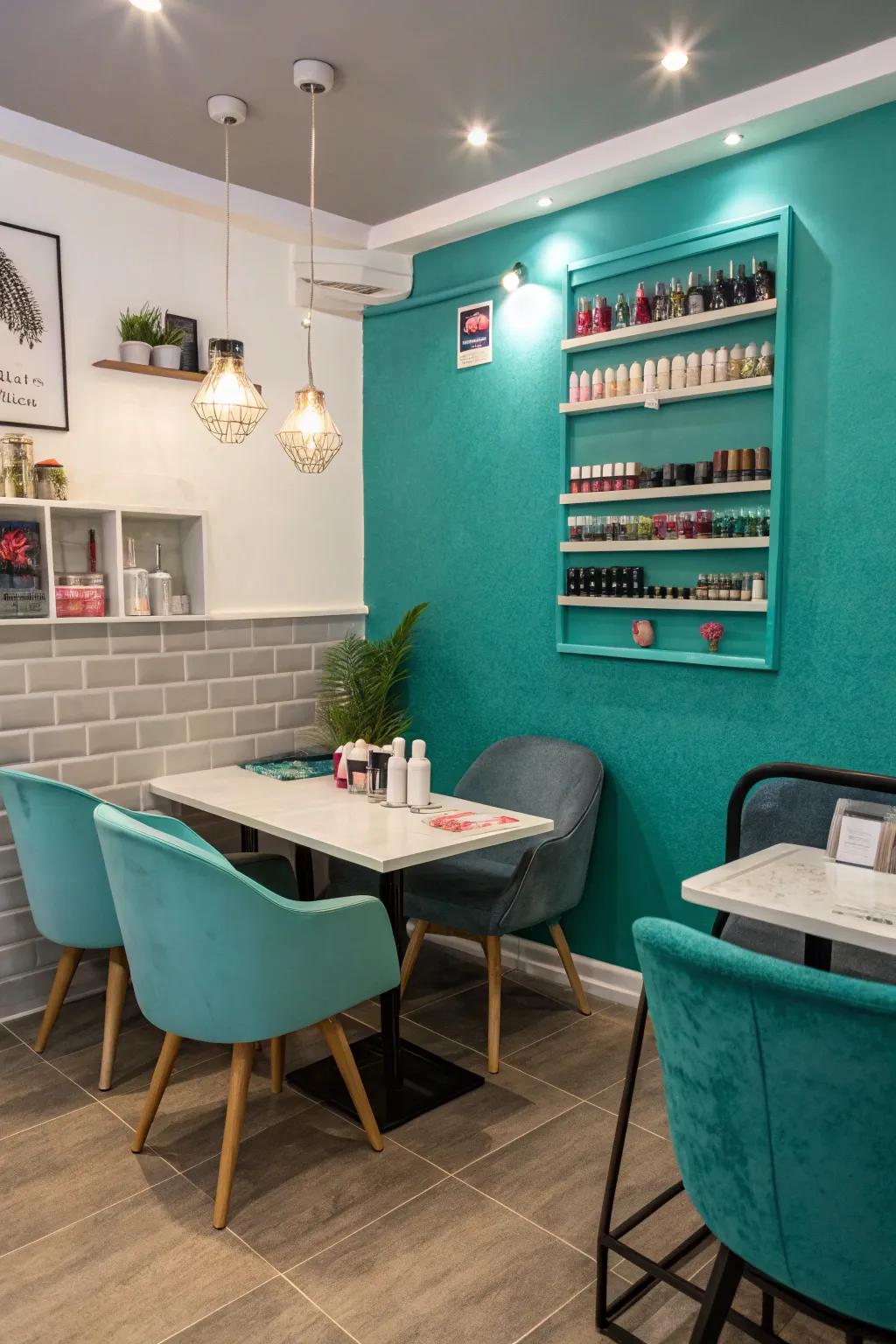 A striking accent wall introduces character and richness.