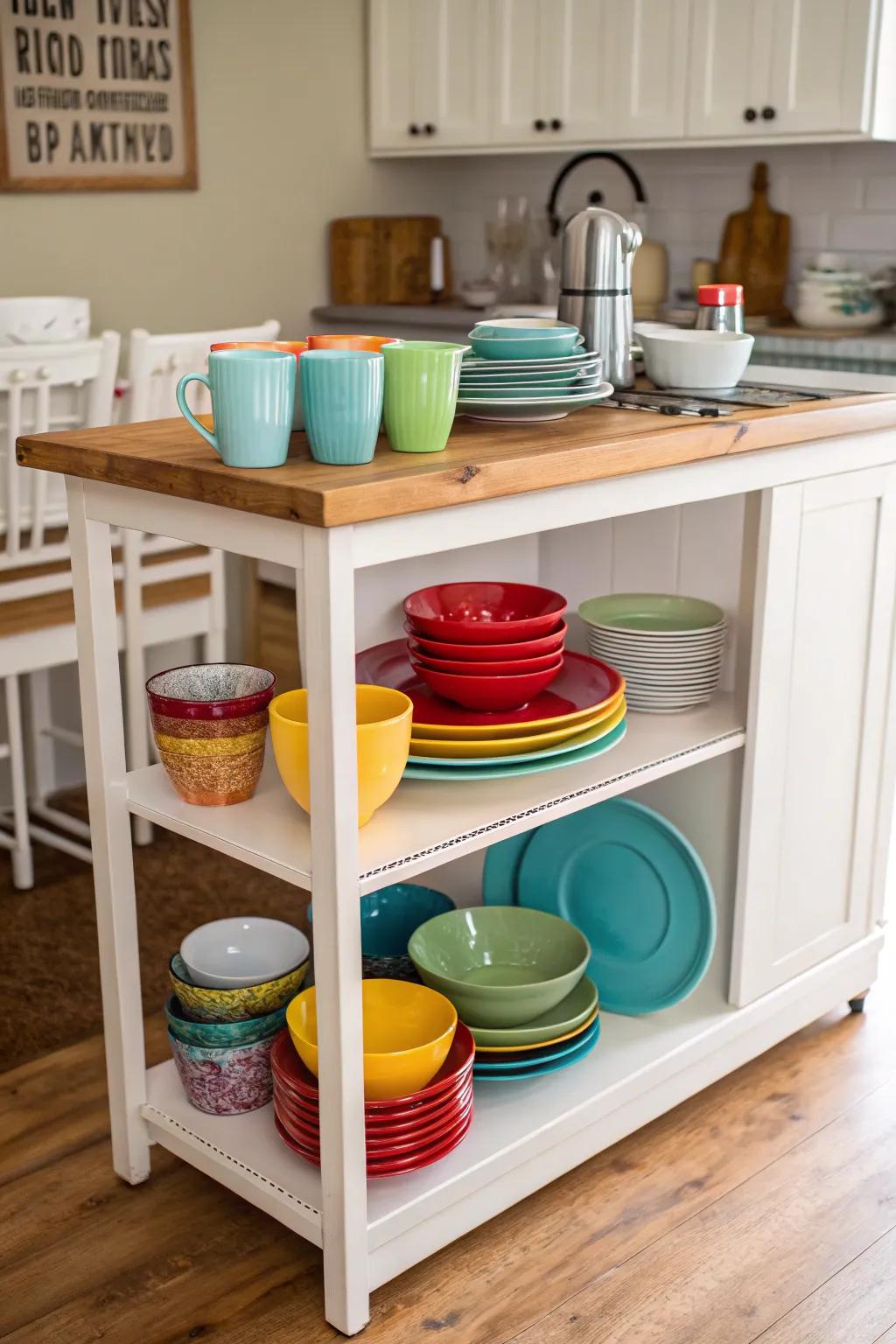 Visible shelving provides ventilation and space for decor.