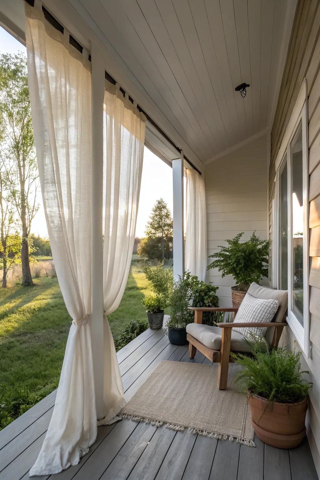 Flax curtains impart a hint of natural sophistication to your porch.