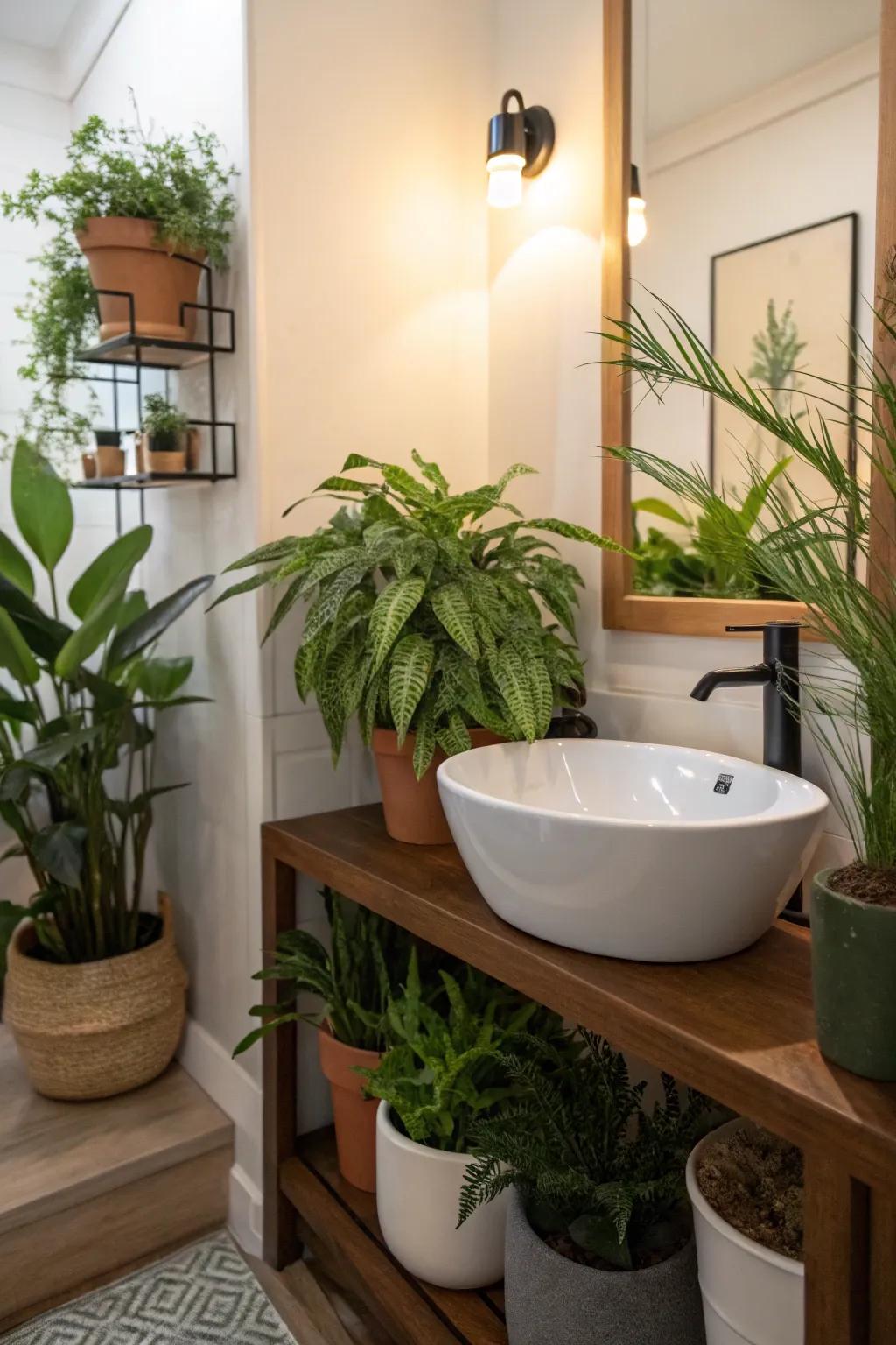 Plants bring life and color to your powder room.