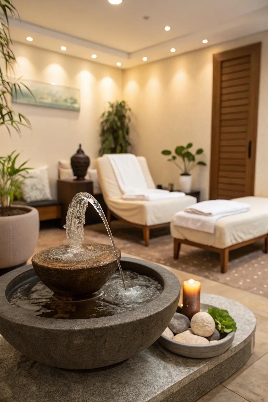 Tabletop water spring for peace within a spa area