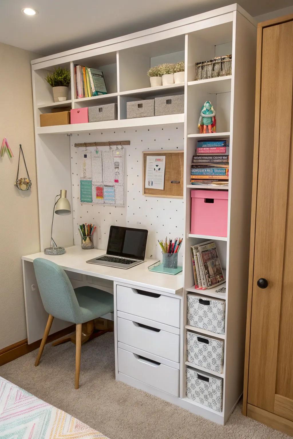 A compact workspace ensures functionality without compromising style.