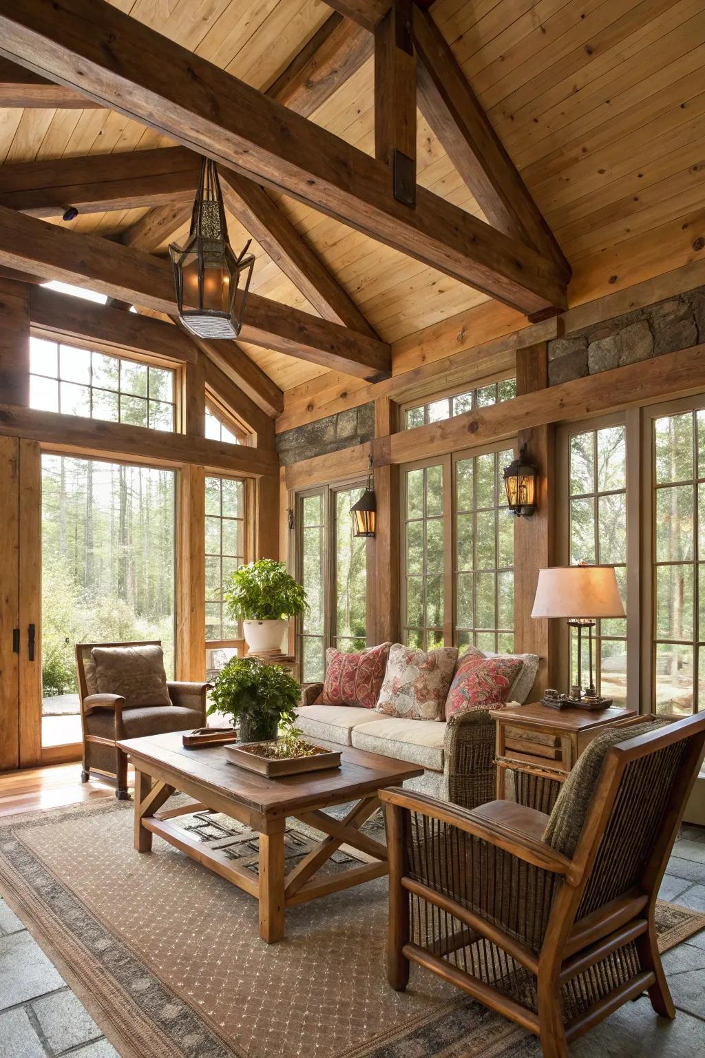 Wooden features that enrich the warmth of a Southern interior.