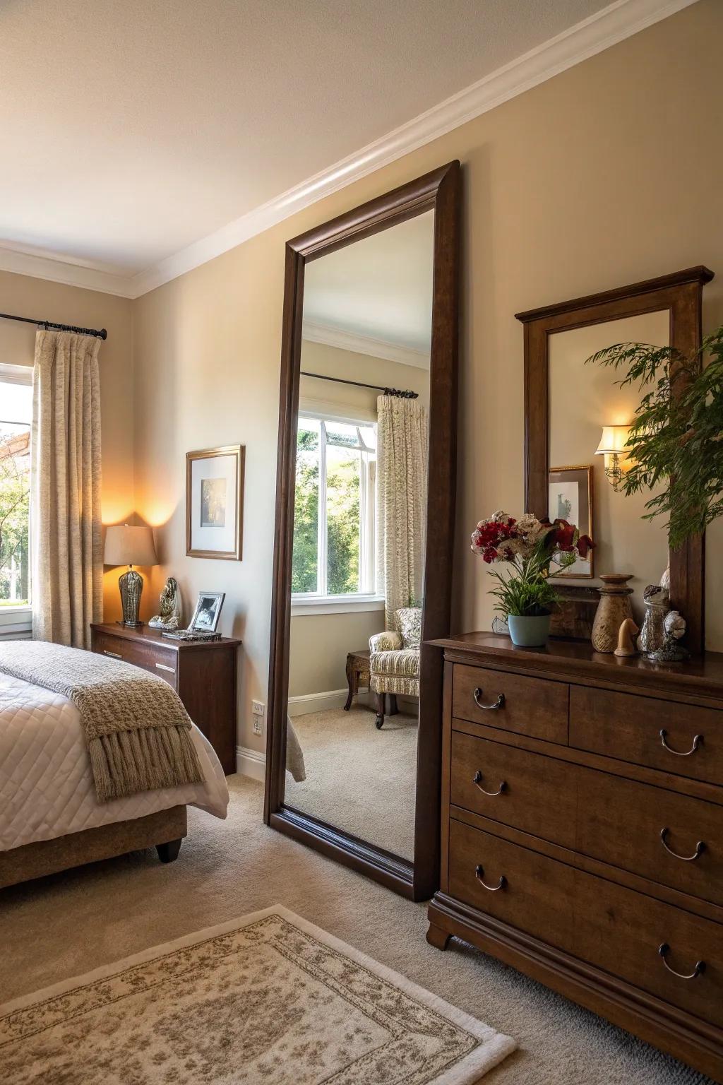 Mirrors can dramatically enhance both the light and perceived space within your bedroom.