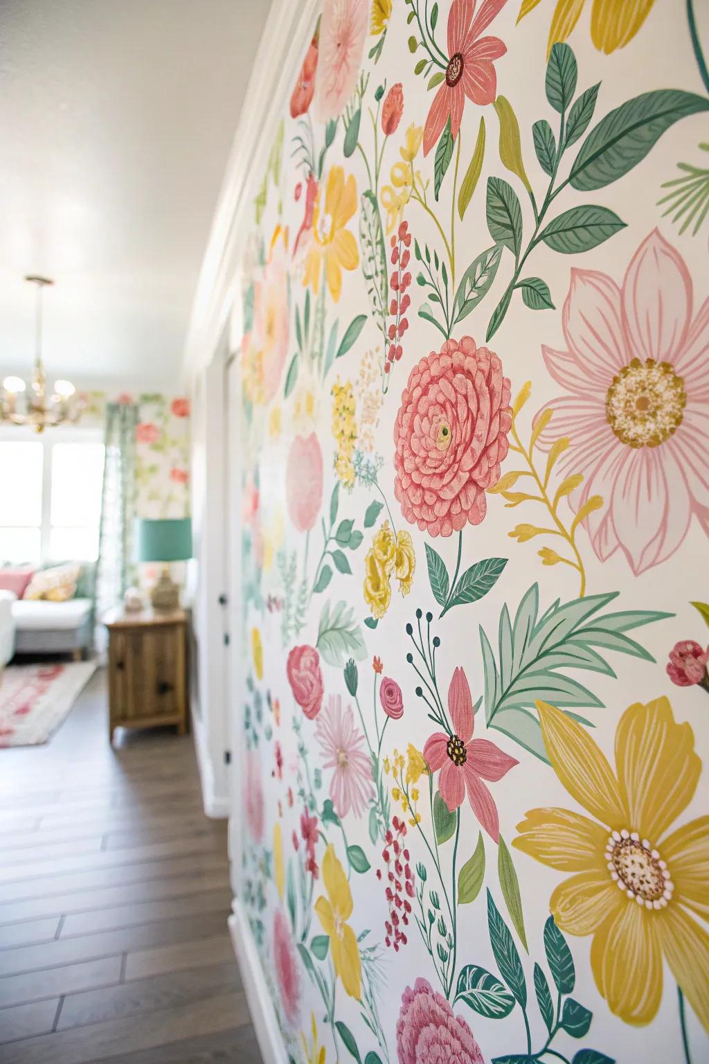 Blossom wall coverings create a striking and revitalizing spring assertion.