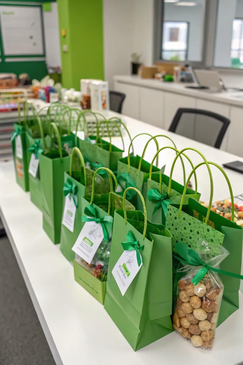 Delight your team with lucky favor bags.