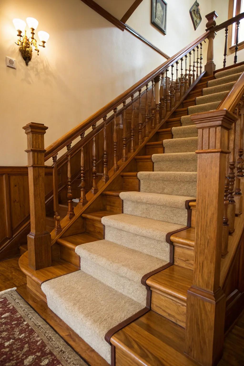 Blending wood and carpet adds warmth and style to your staircase.