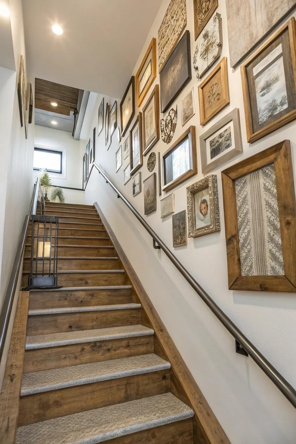 Mixed materials create a lavish and textured gallery wall.