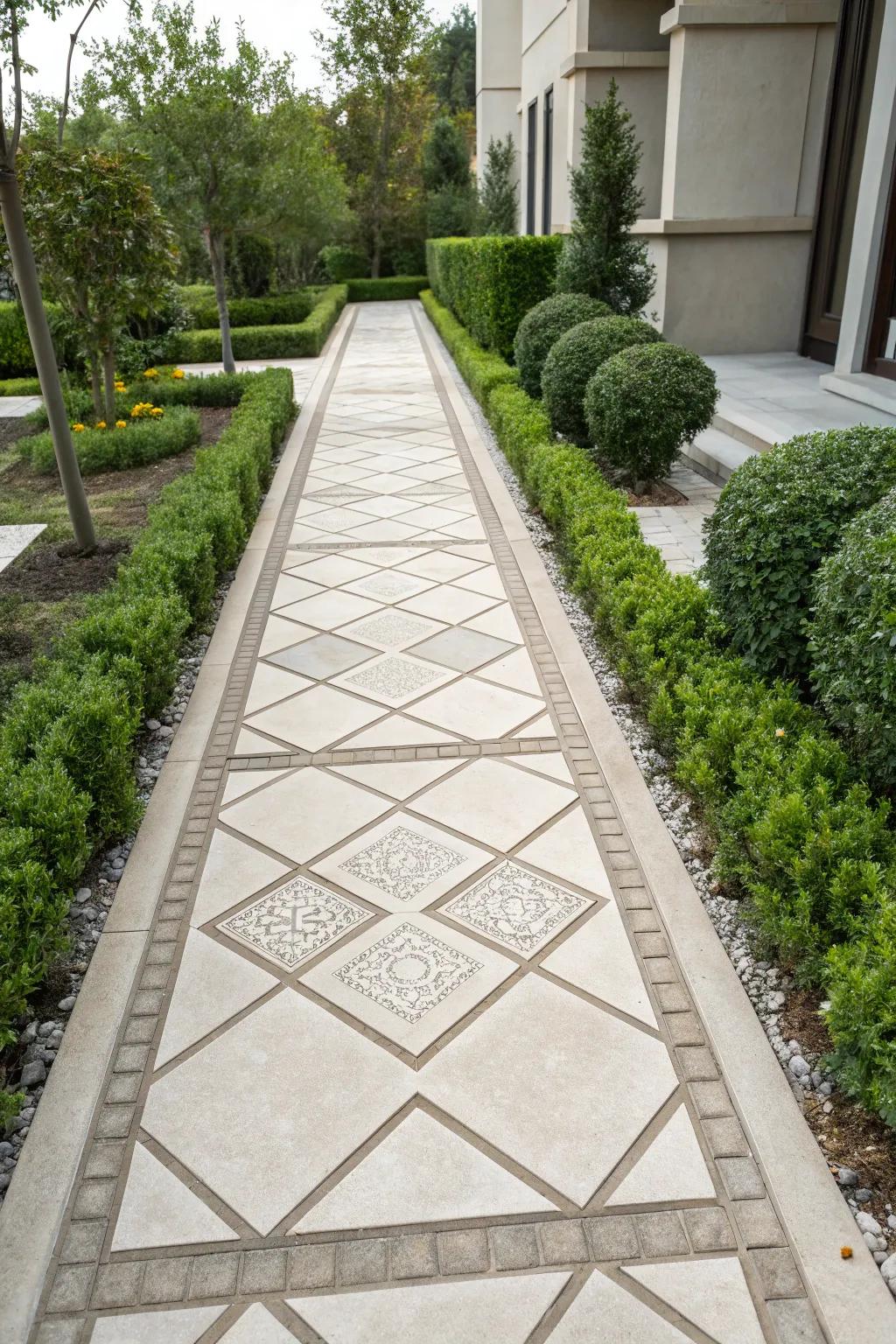 Bring modern flair with a geometric-patterned path.