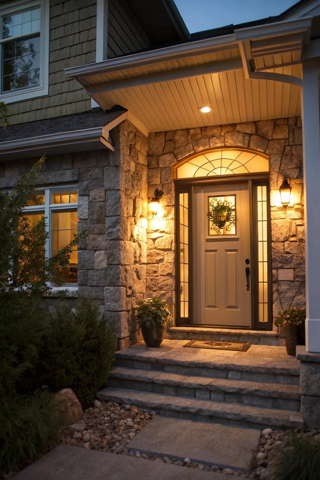 Lighting accentuates the inherent charm of stone.