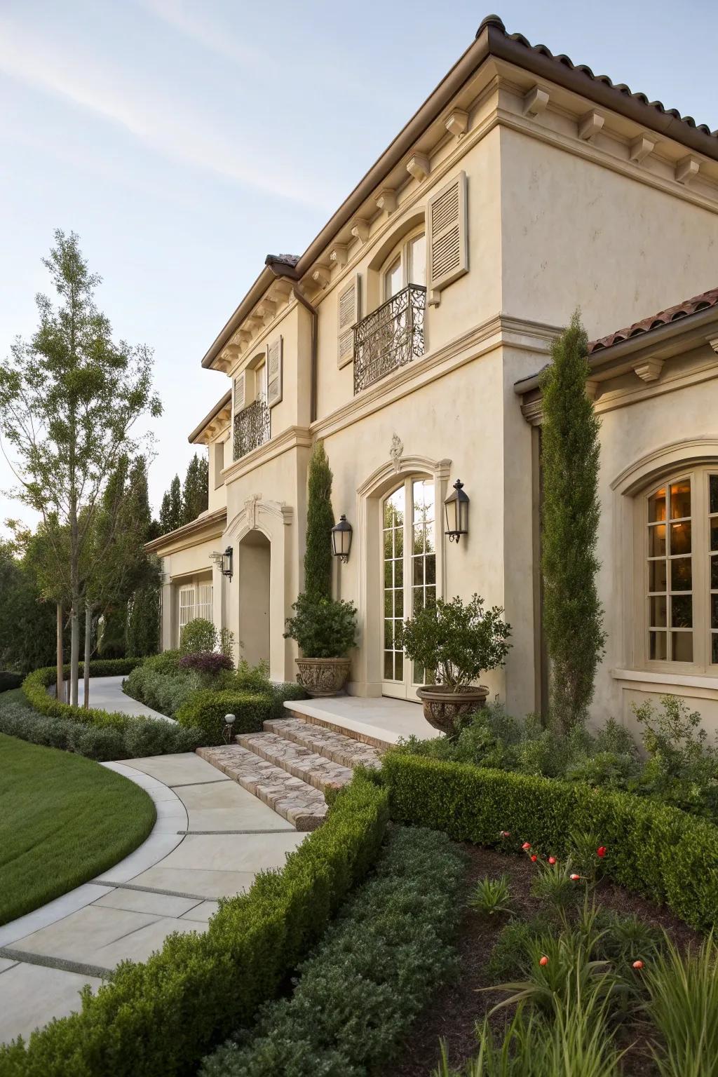 Apex stones introduce classical elegance to this detailed stucco home.