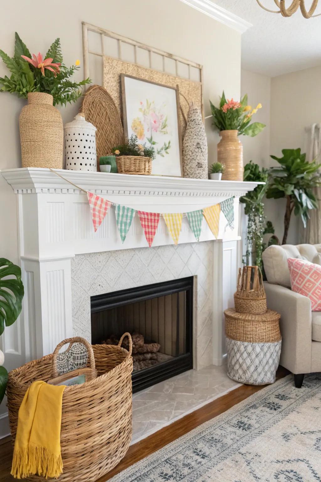 Combine diverse textures for an engaging and visually appealing mantel.