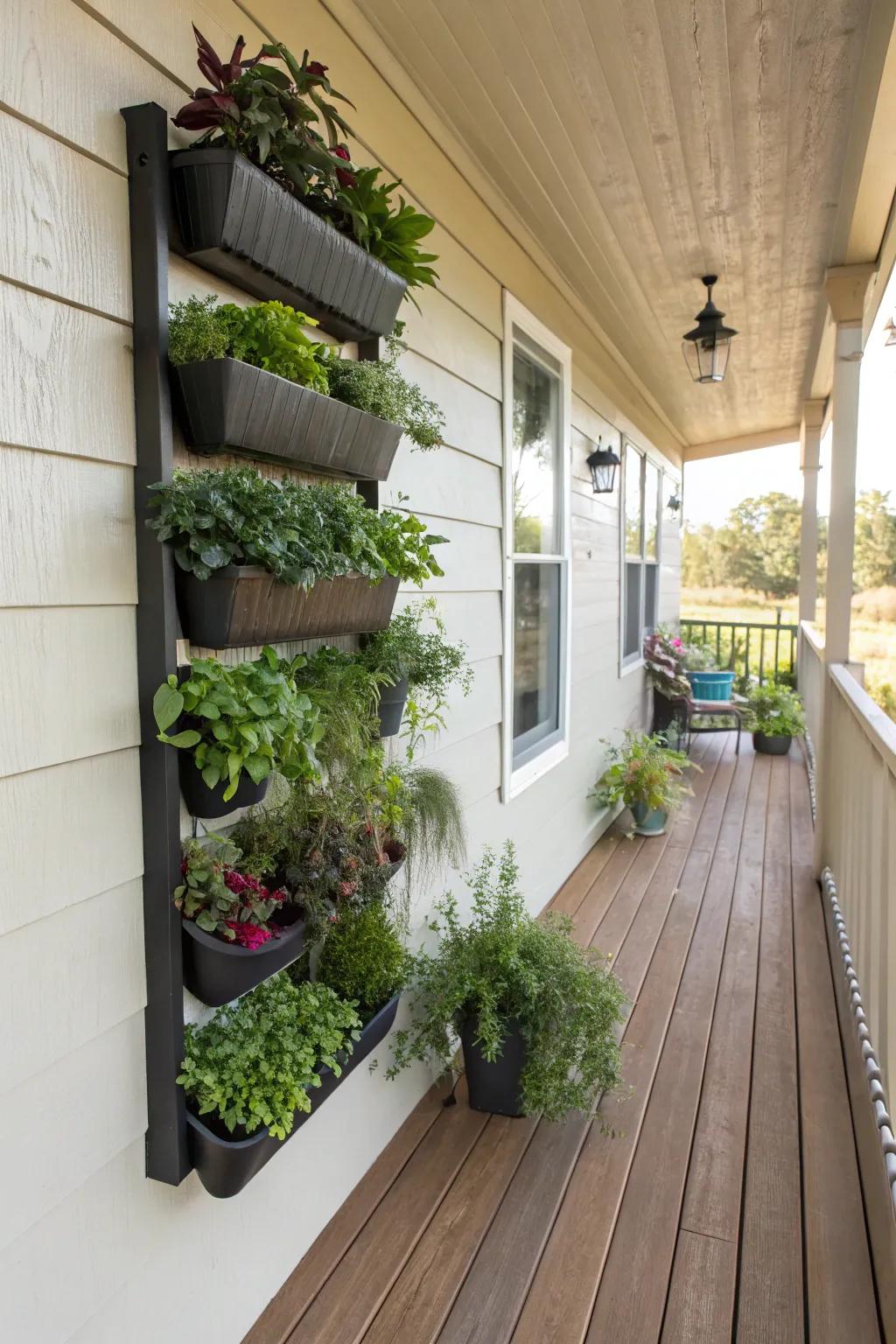 A vertical garden maximizes greenery and adds visual interest.