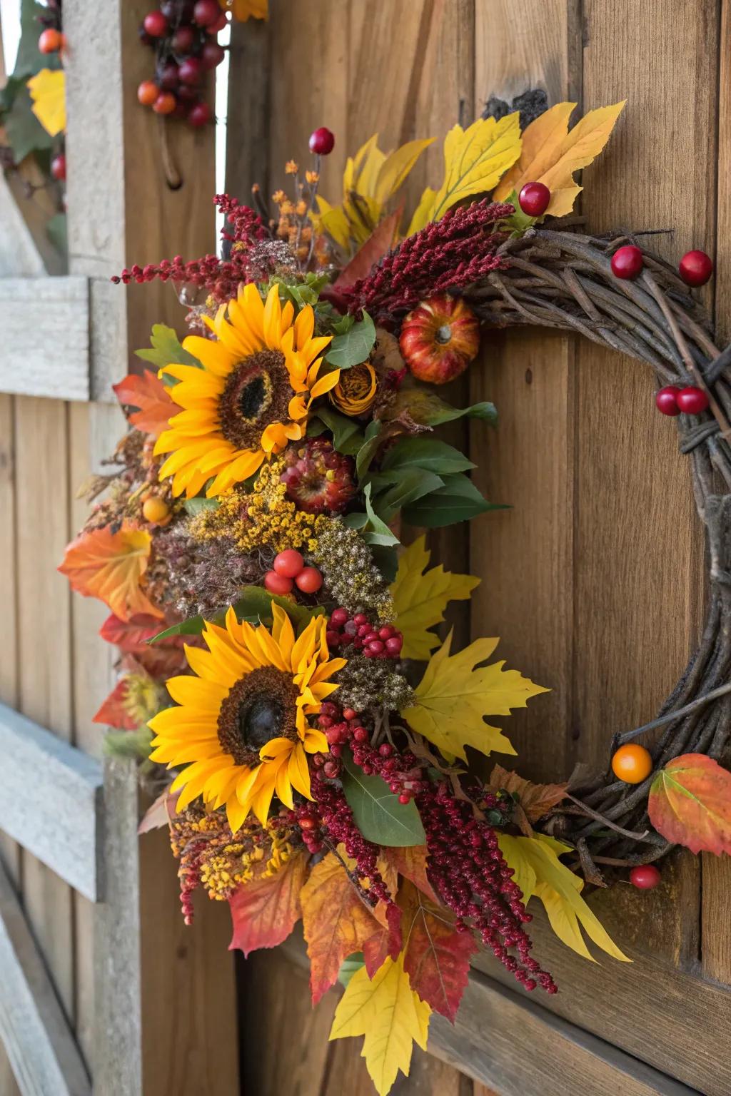 Celebrate autumn with a fall-themed sunflower wreath.
