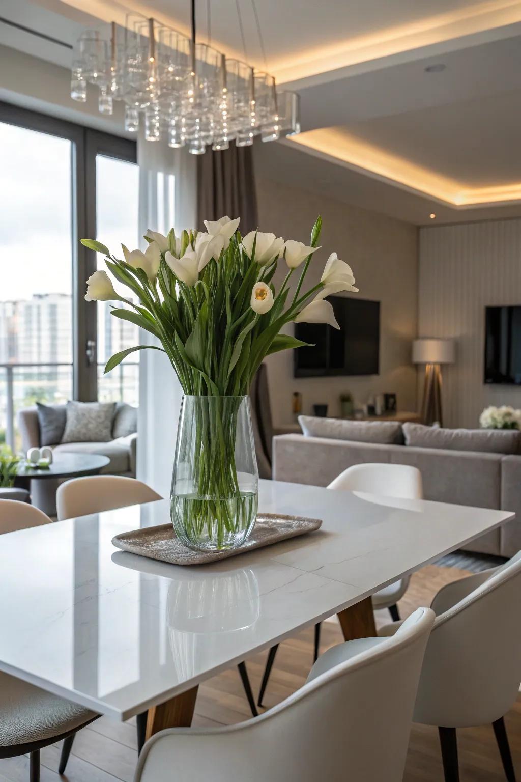 Essentialist decor underscores simplicity and sophistication.