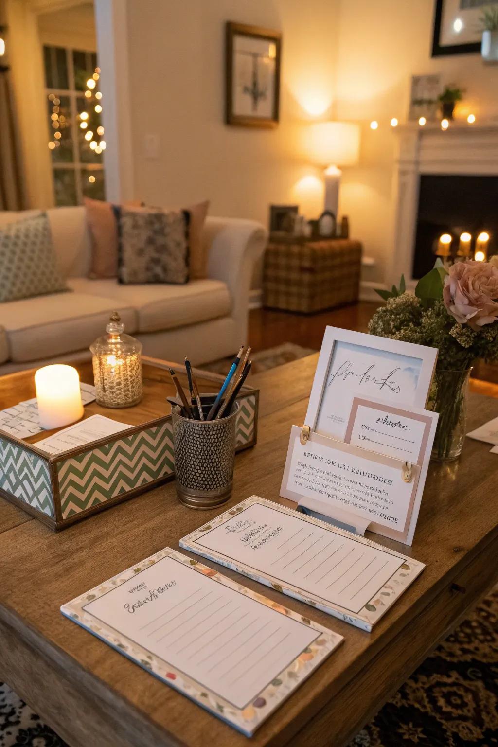 Guidance notes offer guests a means to share their wisdom, crafting a cherished keepsake.