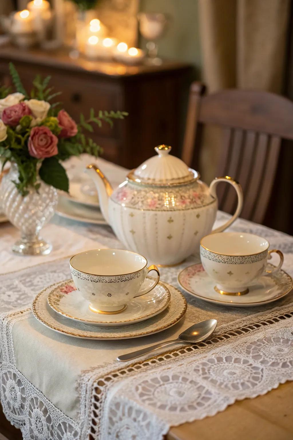 Elegant tea servers and mugs are crucial for a tea celebration.