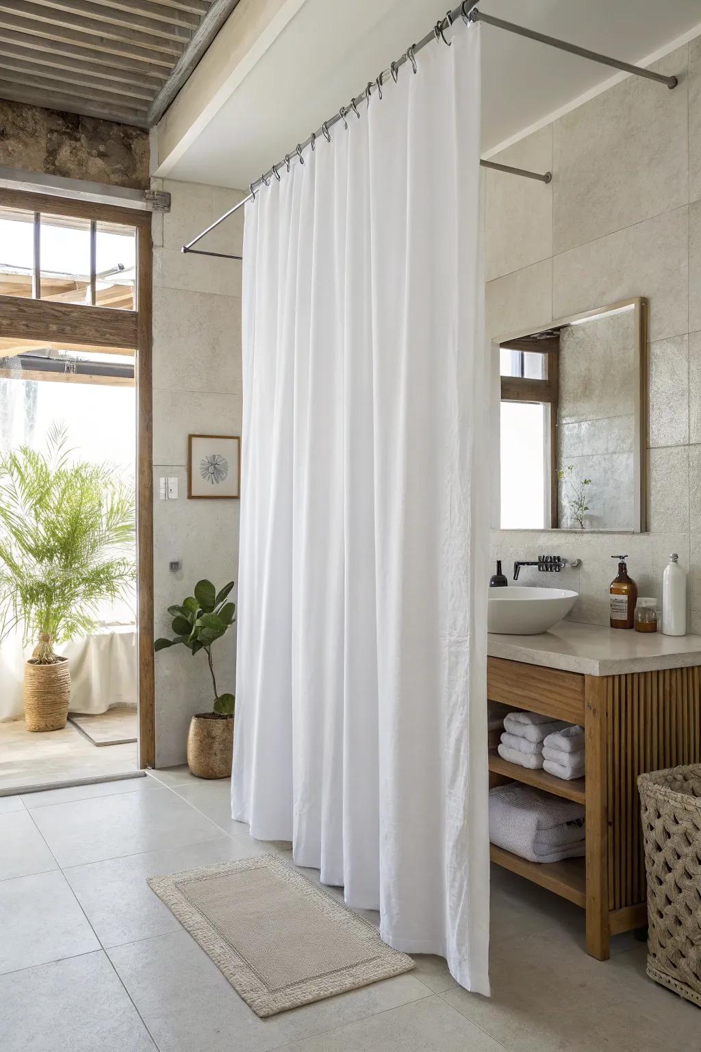 Embrace simplicity with a minimalist shower curtain for a sleek look.