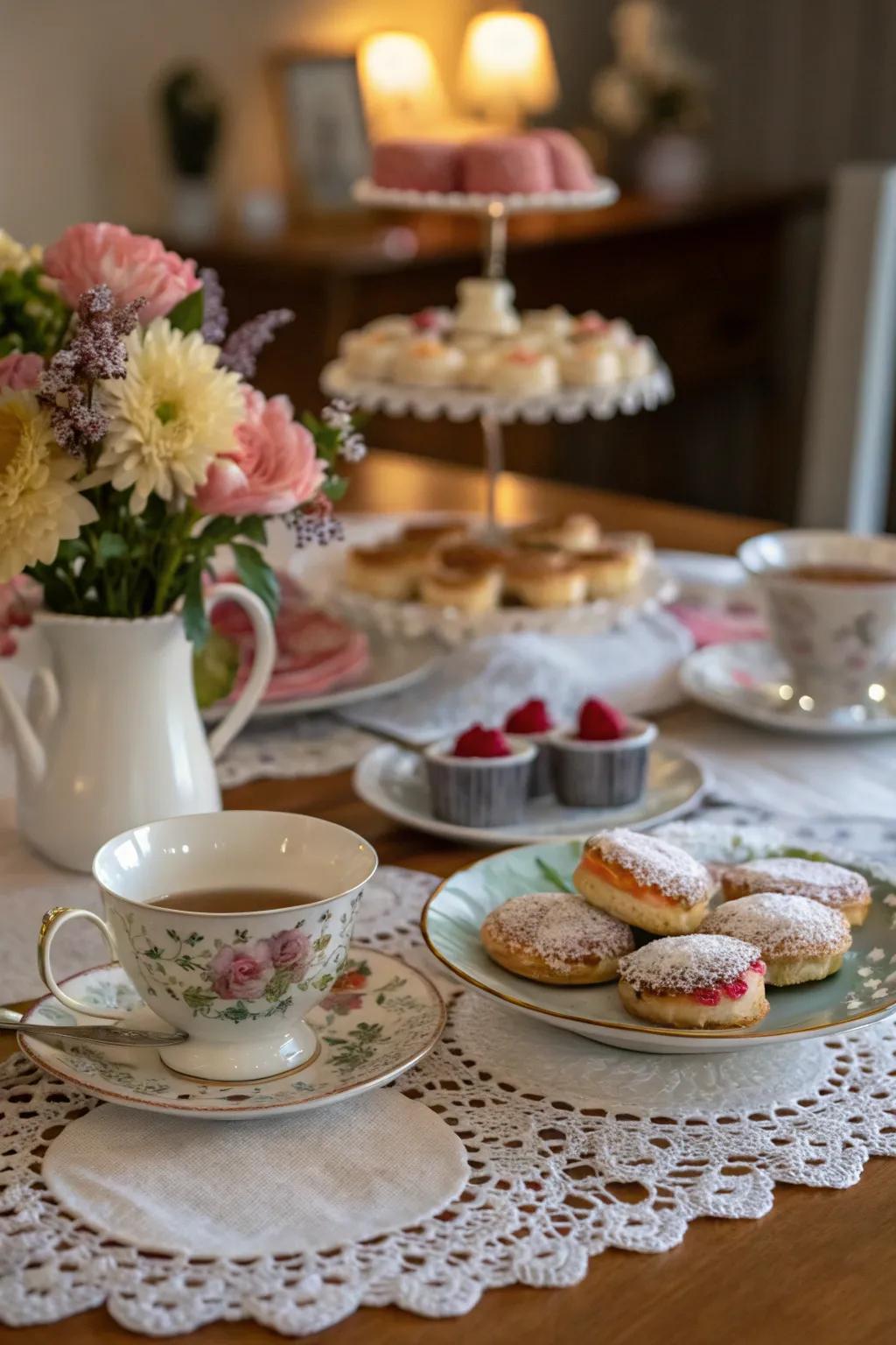 Delicate paper accents contribute a vintage dash to the table décor.