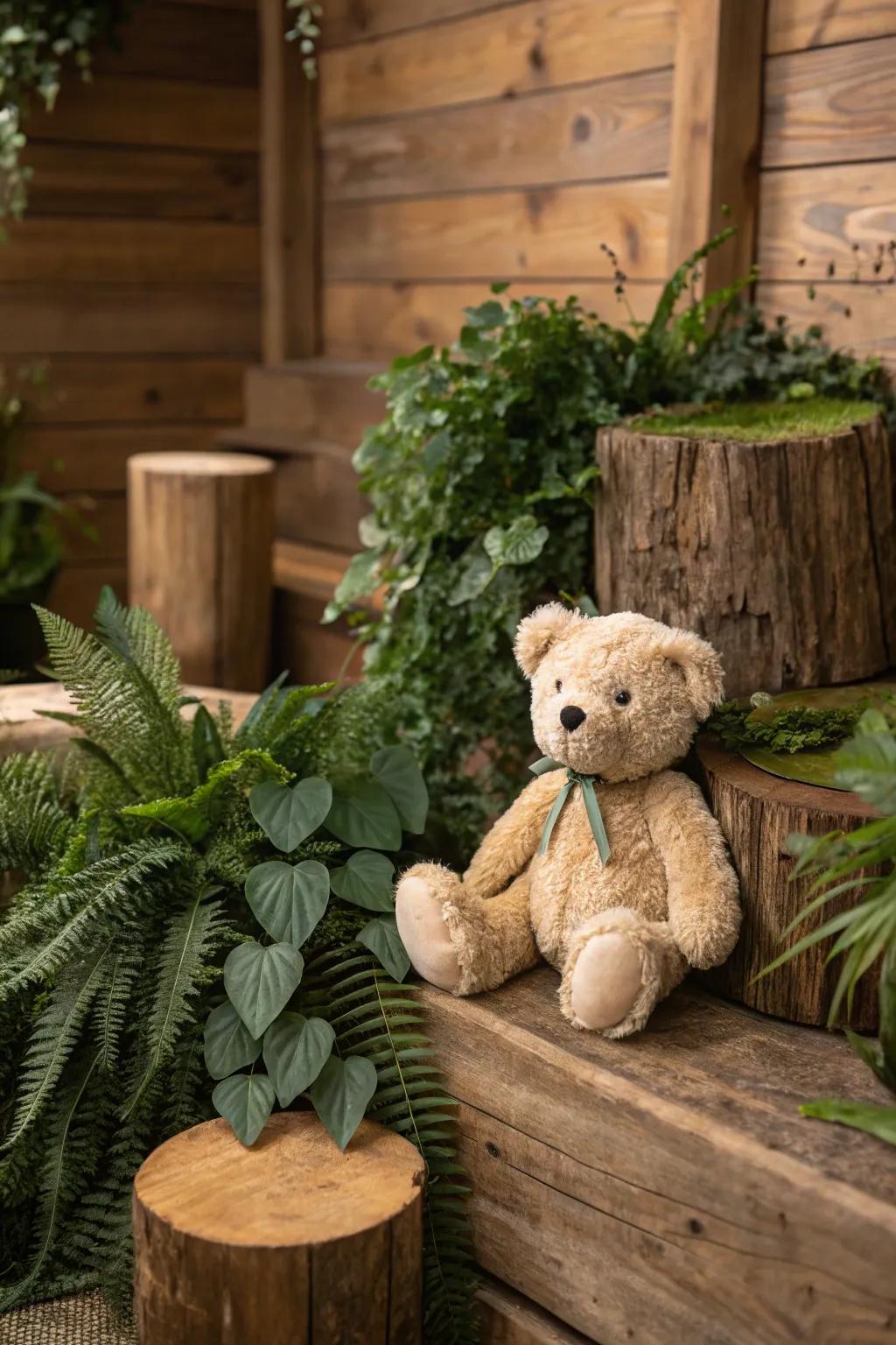 Embracing nature through foliage and timber textures.