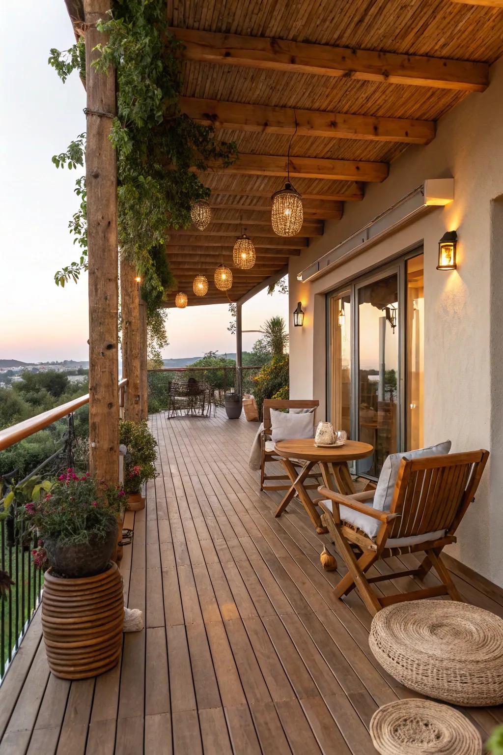 Timber accents infuse a natural warmth to terrace spaces.