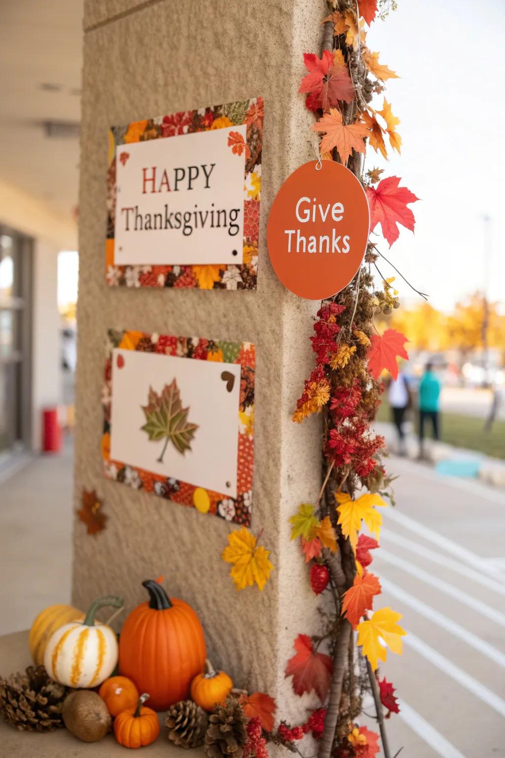 Express gratitude with Thanksgiving script signage.