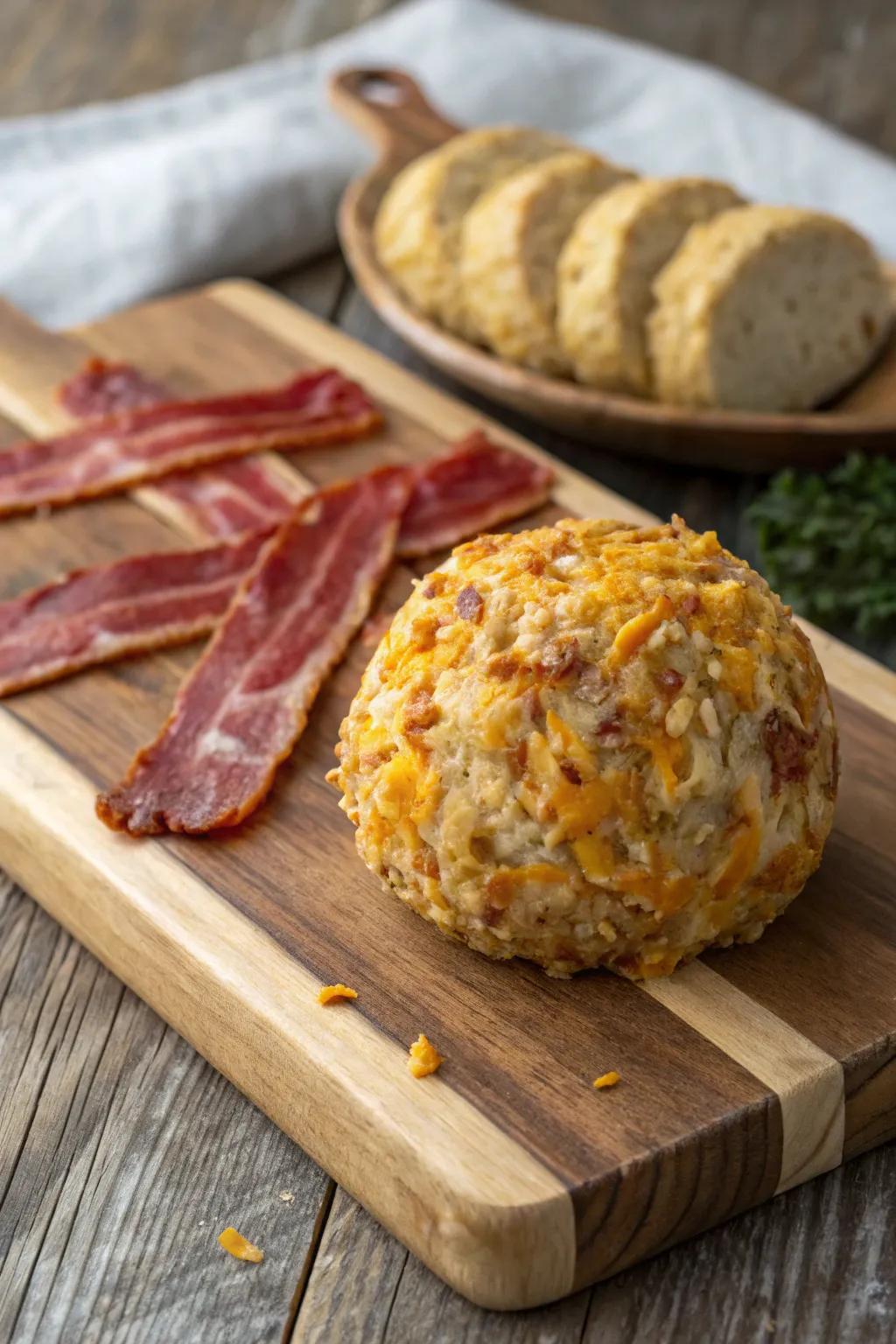A smoky bacon and cheddar cheese ball, a delightful indulgence.