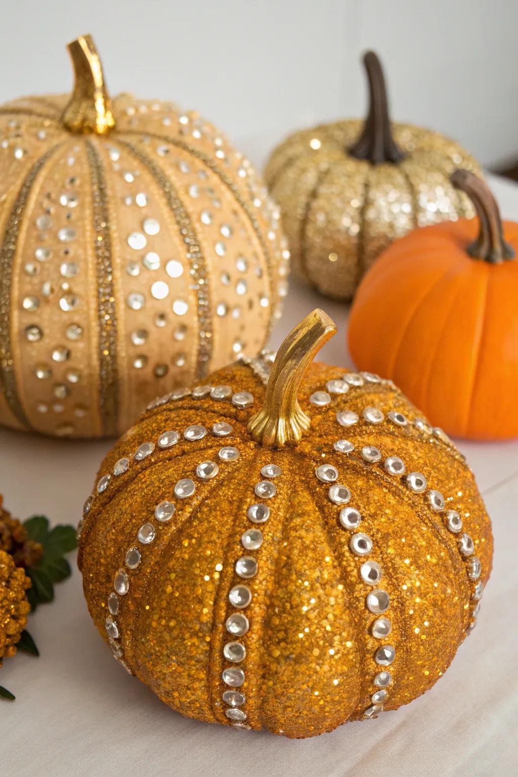 Glamorous beaded pumpkins that enhance any sparkling decor.