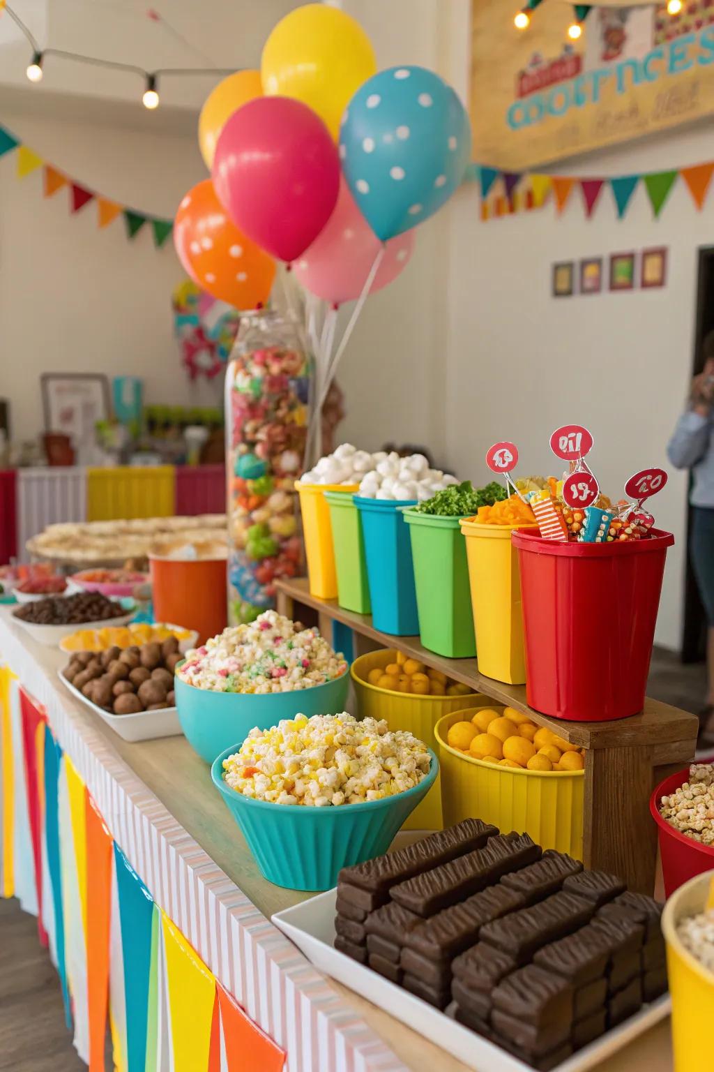 Popcorn and sweet stations delight everyone.