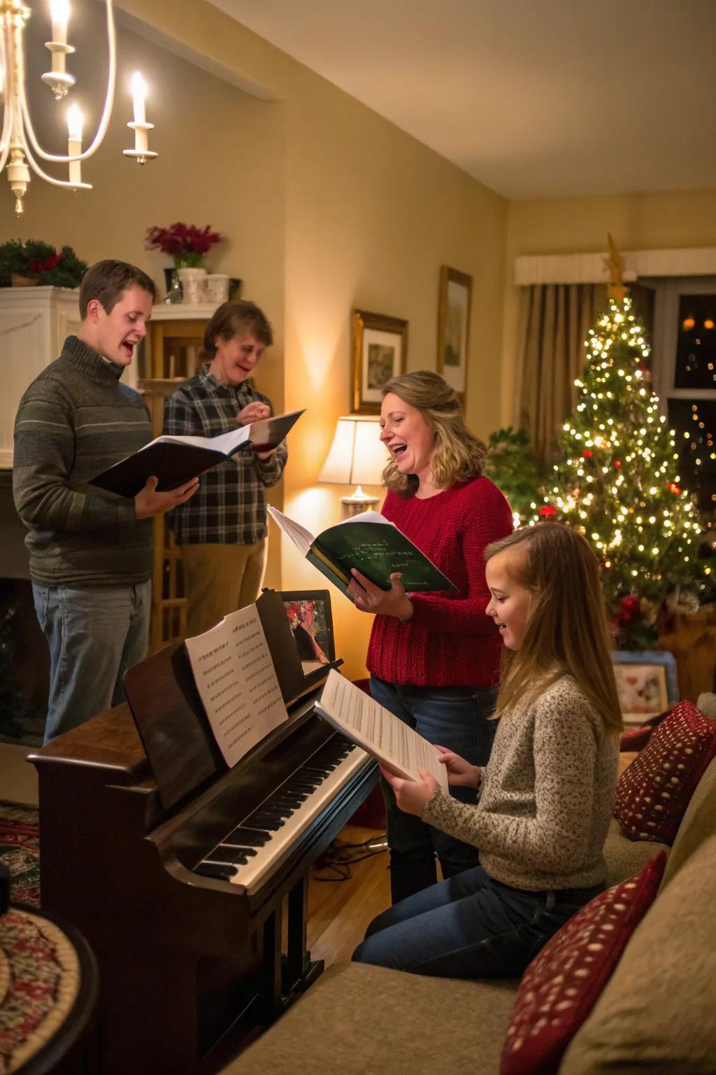 Family harmonizing together with classic Christmas tunes.