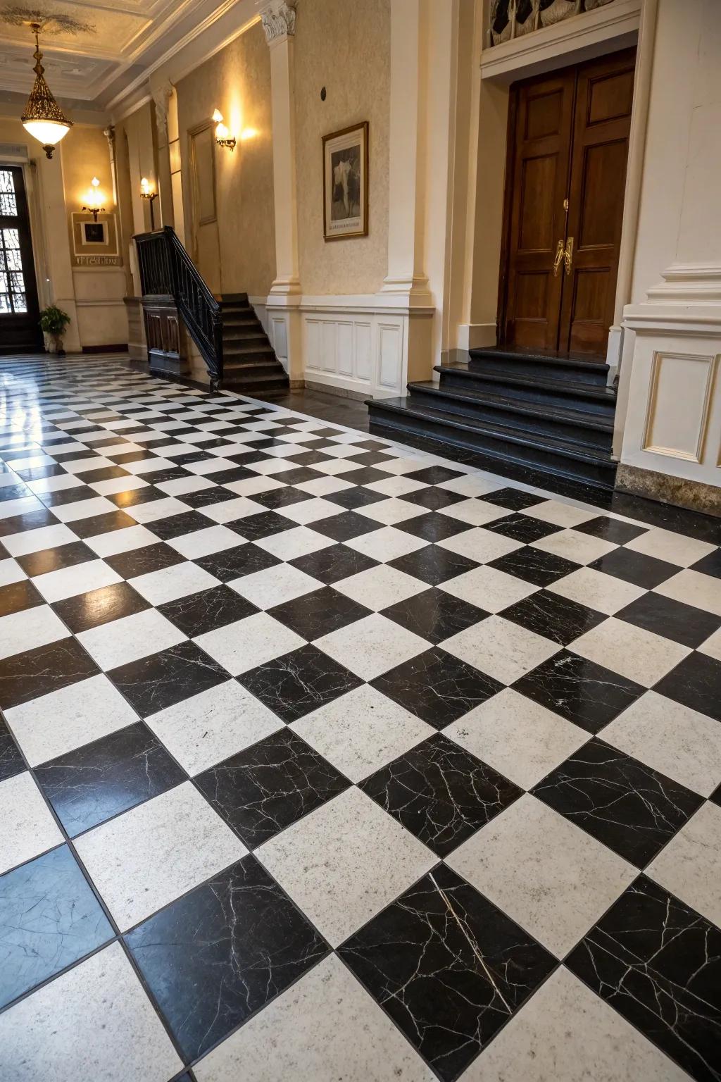 Carry nostalgia straight into your space using a checkerboard floor.