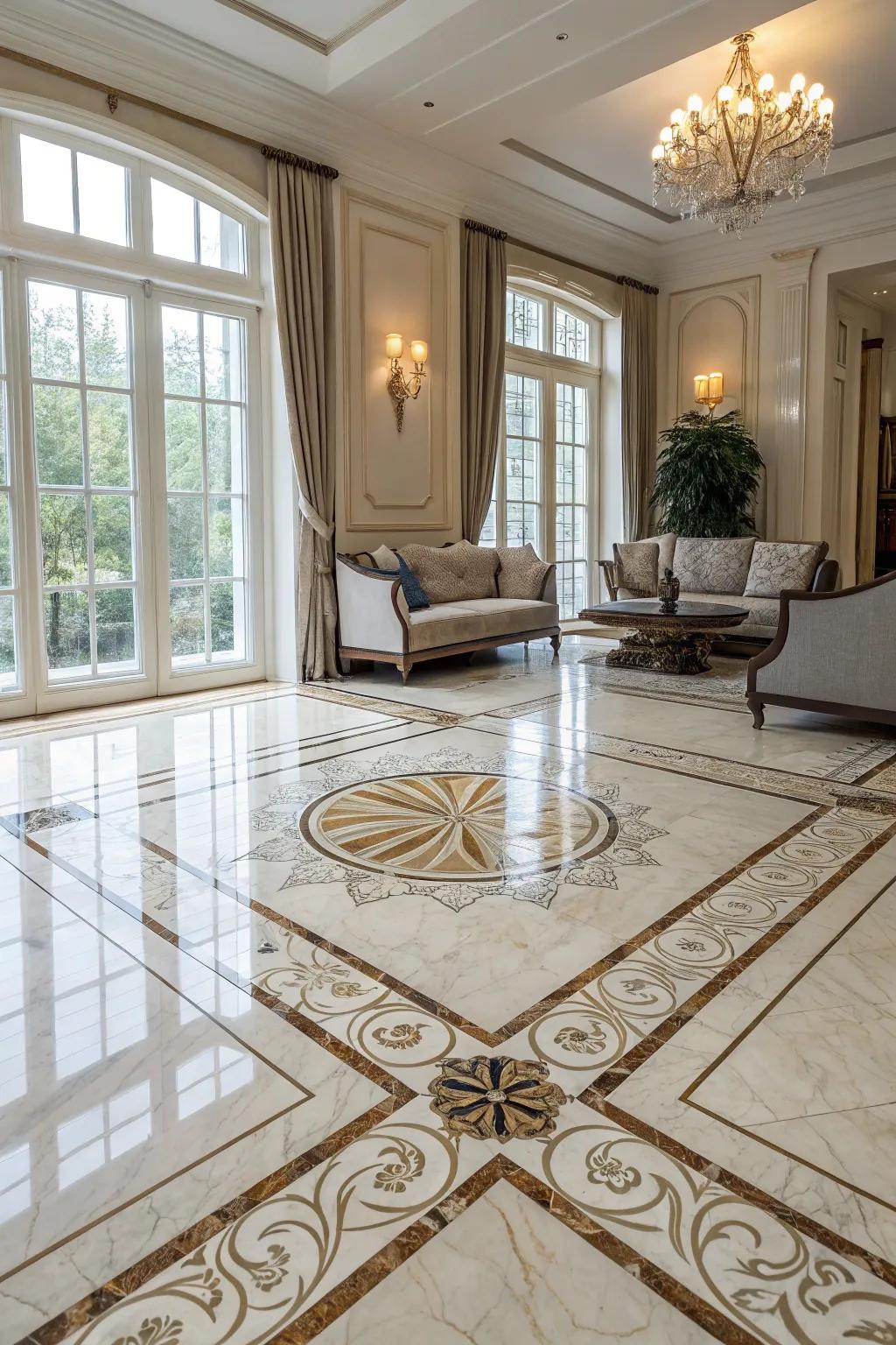 The Estate pattern brings a touch of luxury to this expansive living zone.