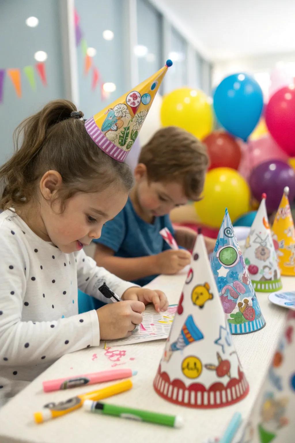 Personalized party hats adding a unique touch to the celebration.