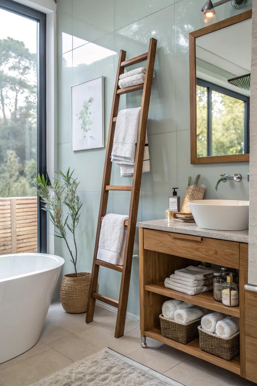 Ladder racks provide a stylish and adaptable storage amenity.